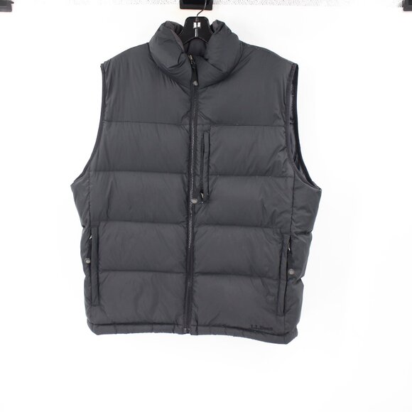 LL Bean puffer vest Mens large Goose Down 0FKF9 black Full Zip sleeveless pocket